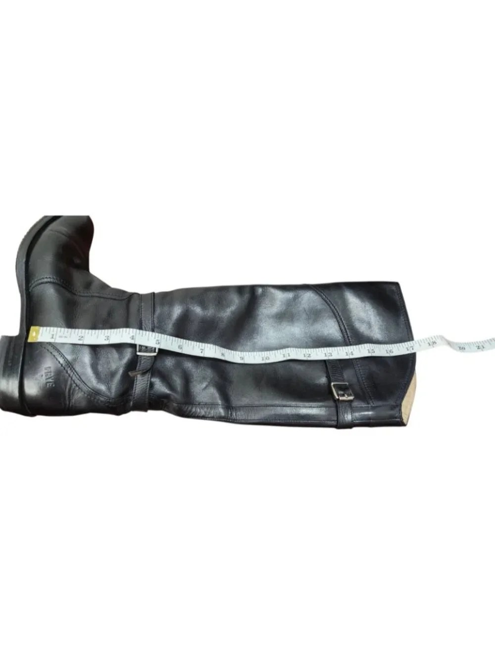 FRYE Black Leather Tall Riding Boots Size 8 Made in Spain Goodyear Welt Buckle